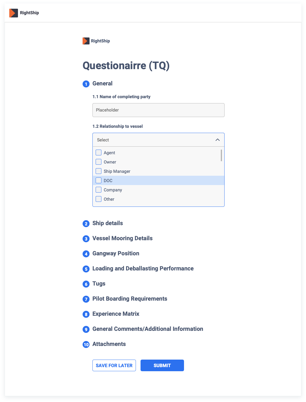 Toq Form Submitting and processing Terminal Questionnaires (TQs)