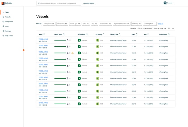 Vessel List - Not EEXI-Complaint Warning