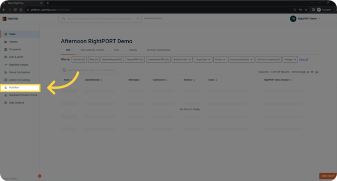 portrisk prearrival check request