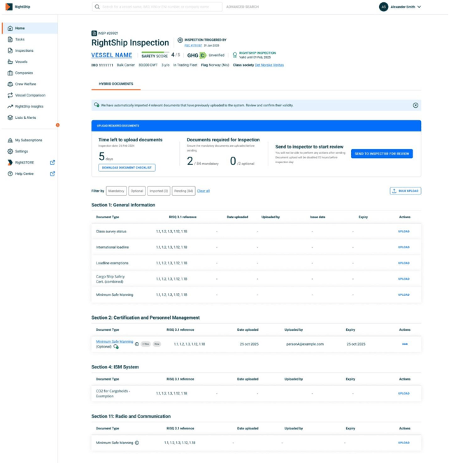 Hybrid inspection document upload