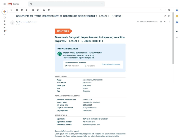 document sent for inspection